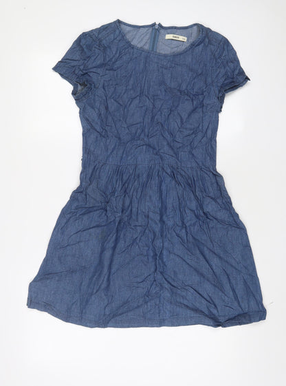 Oasis Womens Blue Cotton A-Line Size 10 Crew Neck