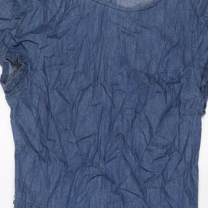 Oasis Womens Blue Cotton A-Line Size 10 Crew Neck