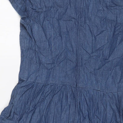 Oasis Womens Blue Cotton A-Line Size 10 Crew Neck