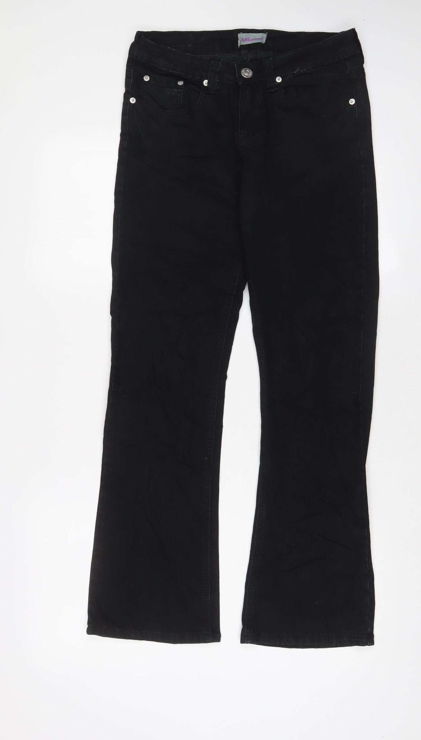 Hot Miami Styles Womens Black Cotton Bootcut Jeans Size 8 L30 in Regular Zip