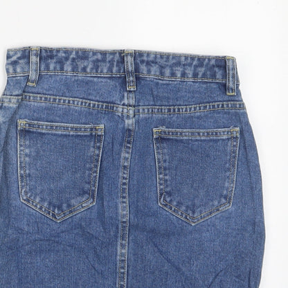 PRETTYLITTLETHING Womens Blue Cotton A-Line Skirt Size 4 Zip - Distressed, Pockets