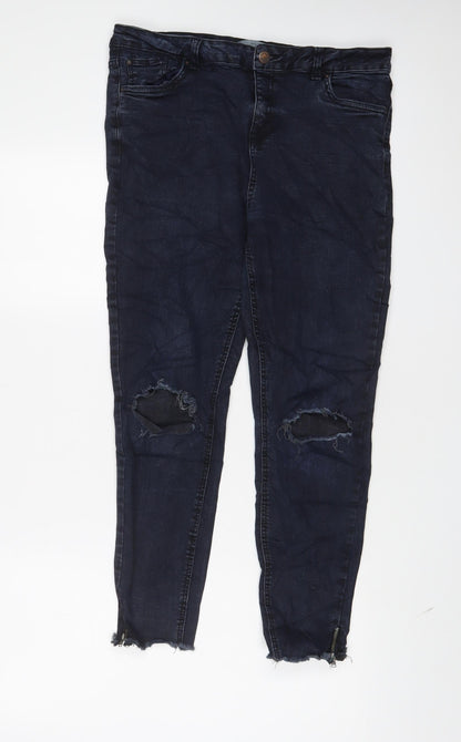 New Look Womens Blue Cotton Skinny Jeans Size 16 L26 in Regular Zip