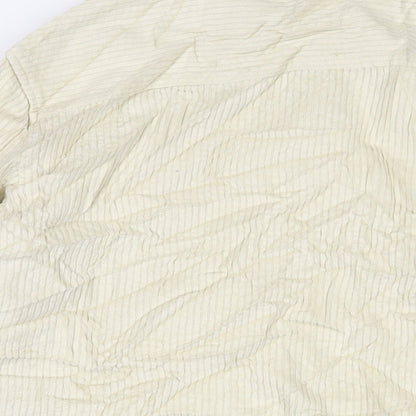 Zara Mens Ivory Cotton Button-Up Size M Collared Button