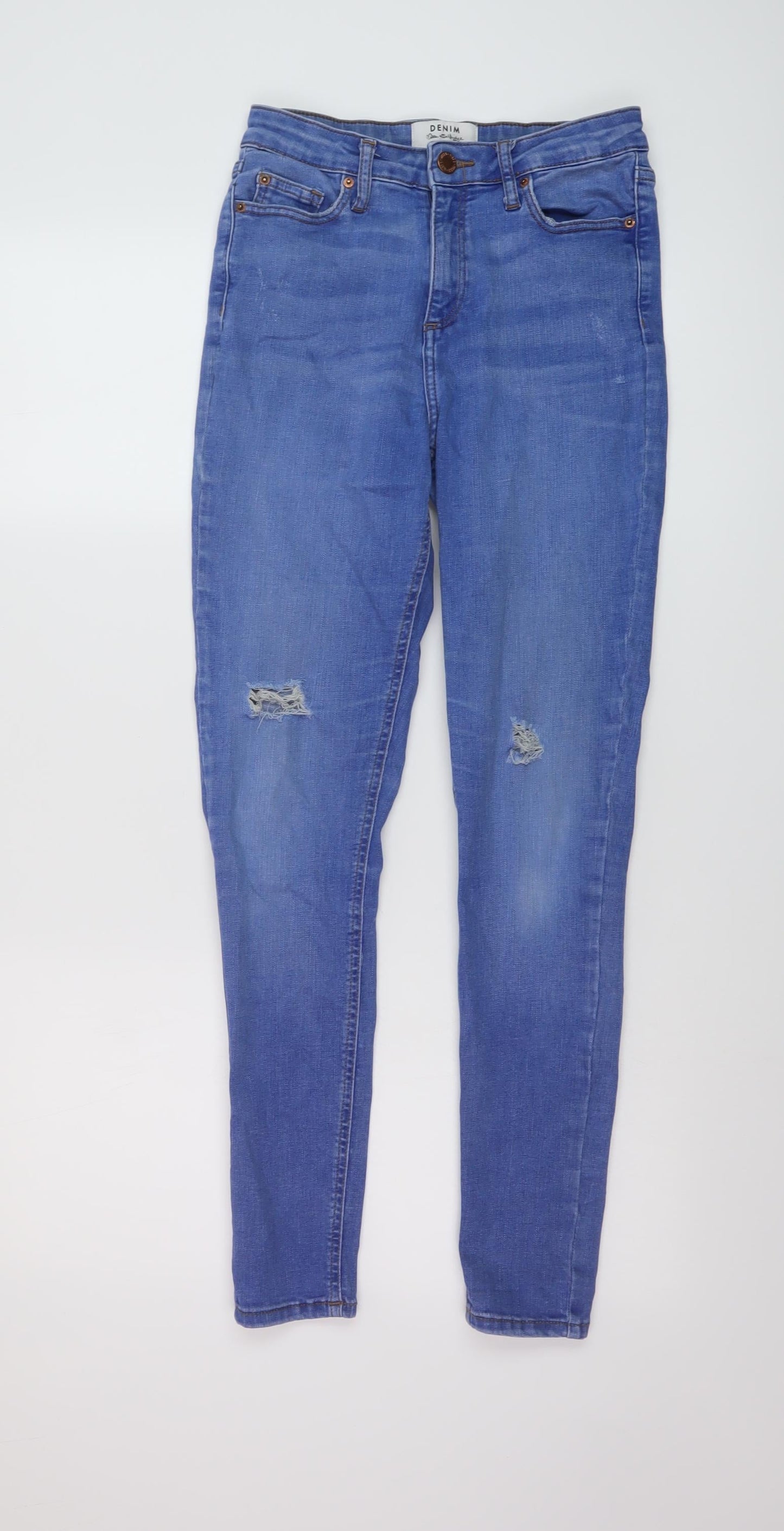 Miss Selfridge Womens Blue Cotton Skinny Jeans Size 10 L28 in Regular Button
