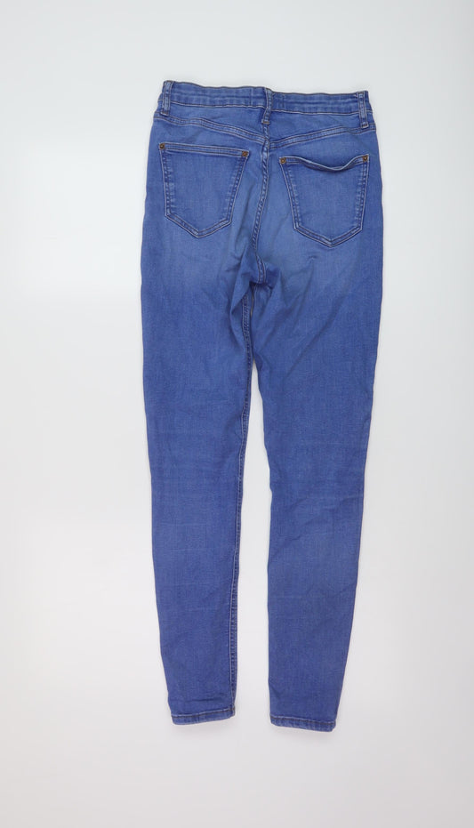 Miss Selfridge Womens Blue Cotton Skinny Jeans Size 10 L28 in Regular Button