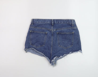 PRETTYLITTLETHING Womens Blue Cotton Hot Pants Shorts Size 10 L3 in Regular Button