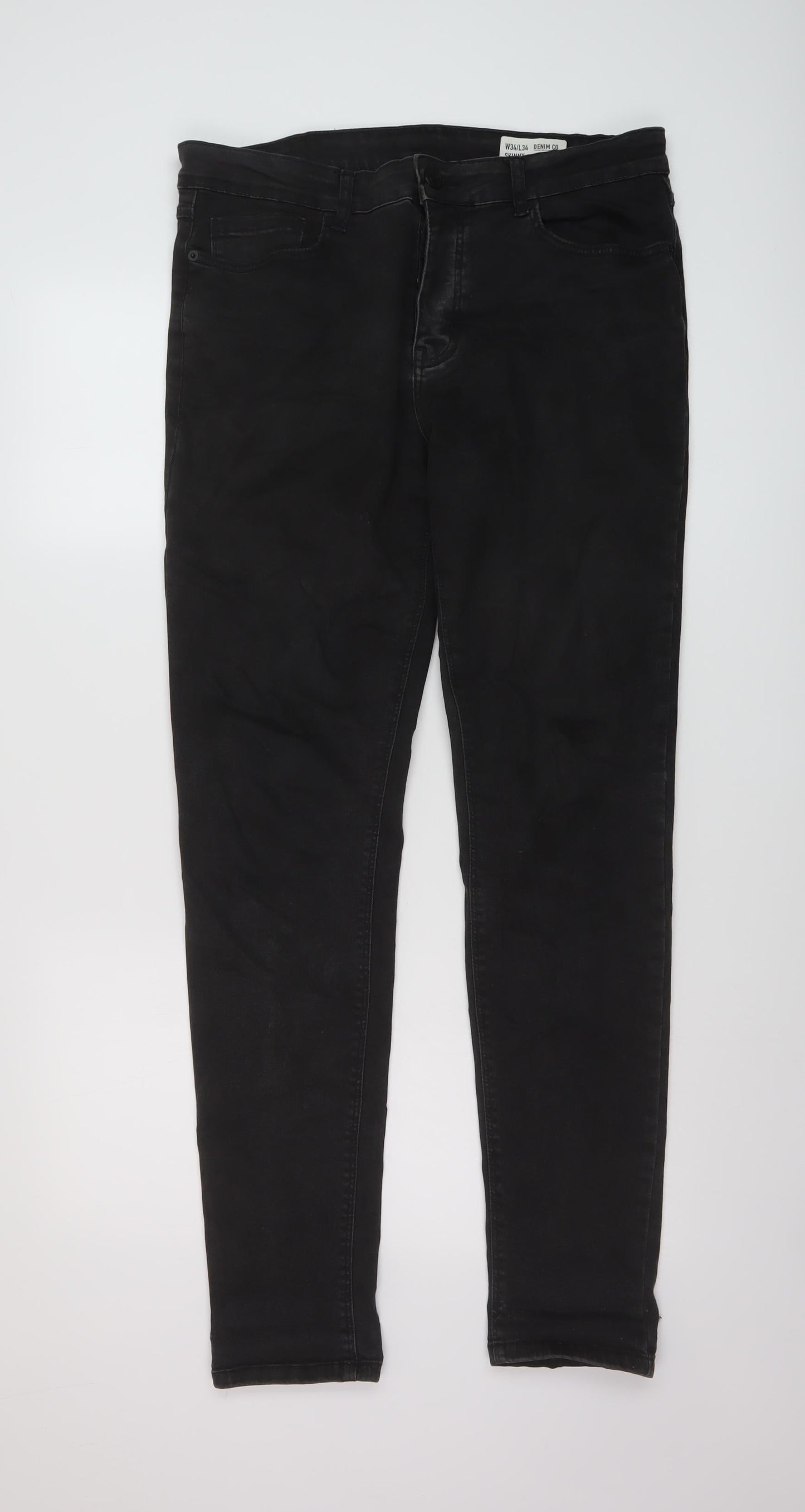 Denim & Co. Mens Black Cotton Straight Jeans Size 34 in L34 in Regular Button