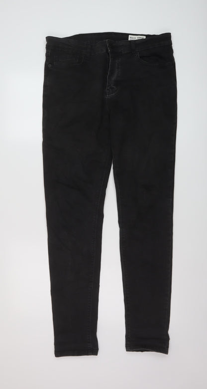 Denim & Co. Mens Black Cotton Straight Jeans Size 34 in L34 in Regular Button