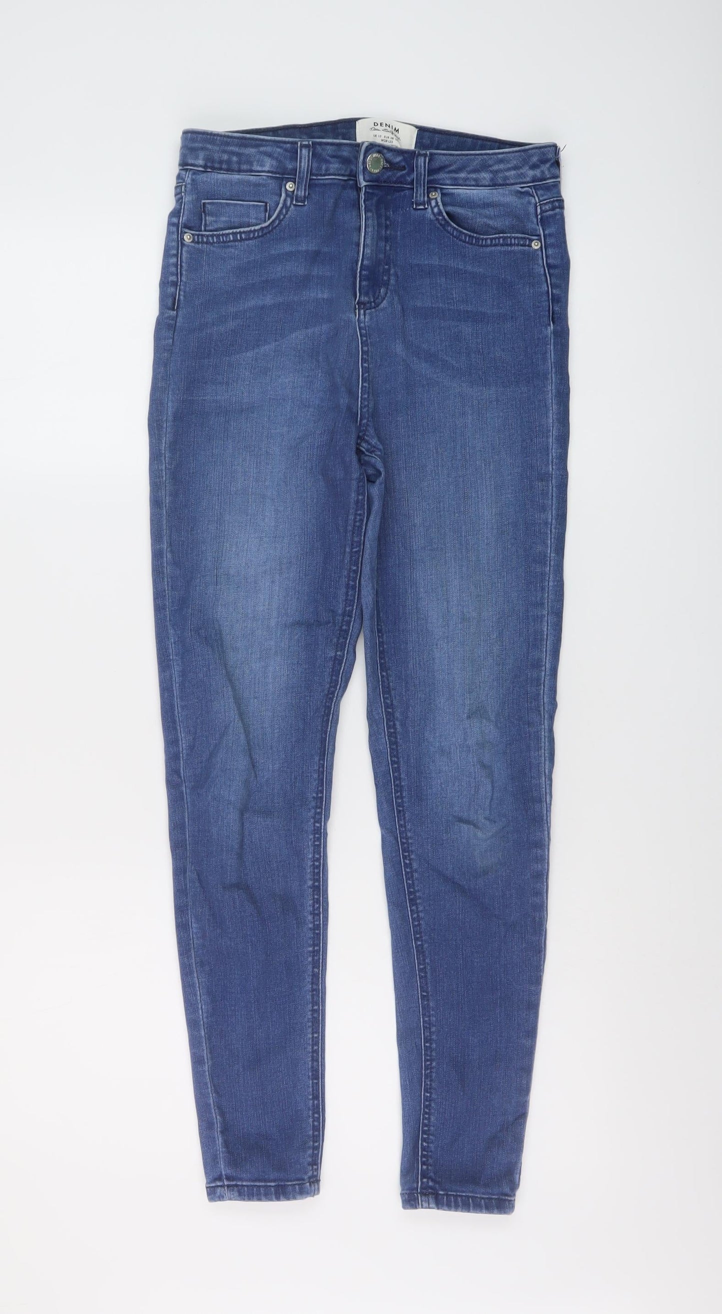 Miss Selfridge Womens Blue Cotton Skinny Jeans Size 10 L27 in Regular Button