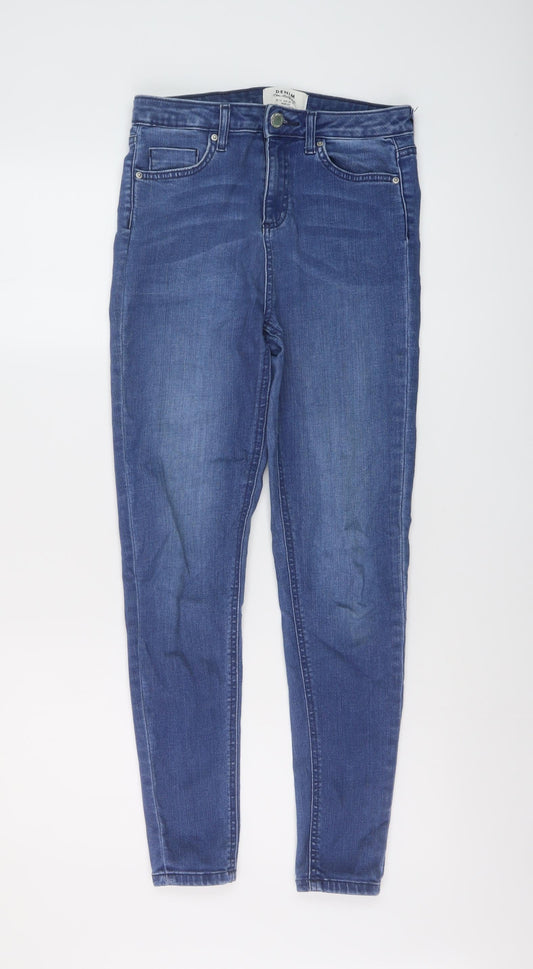 Miss Selfridge Womens Blue Cotton Skinny Jeans Size 10 L27 in Regular Button