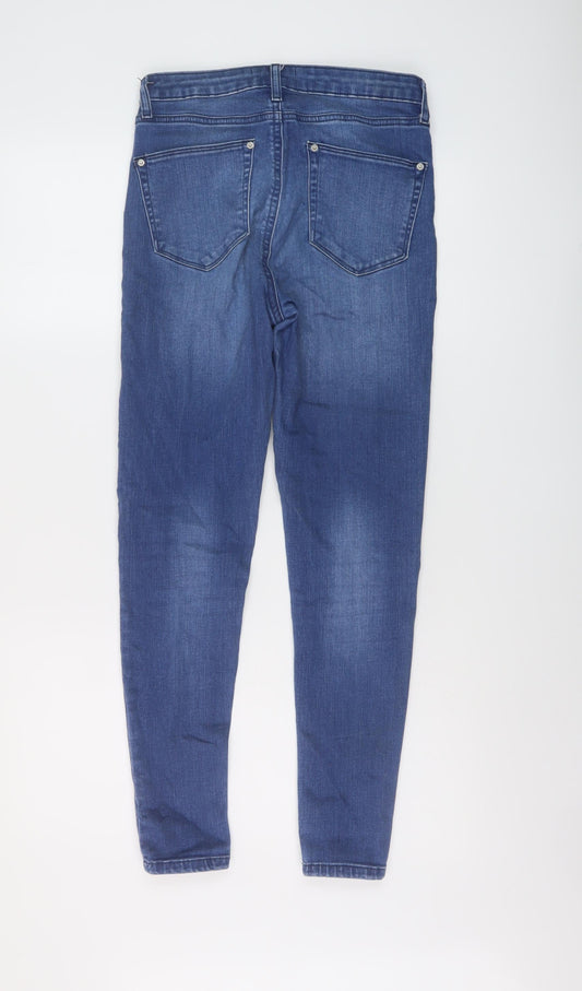 Miss Selfridge Womens Blue Cotton Skinny Jeans Size 10 L27 in Regular Button