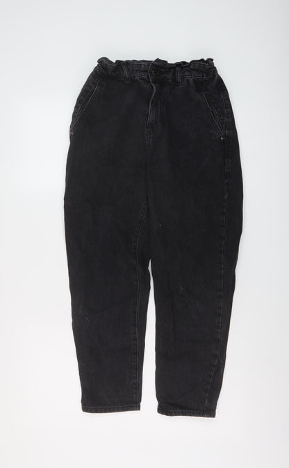Zara Womens Black Cotton Mom Jeans Size 8 L24 in Regular Button