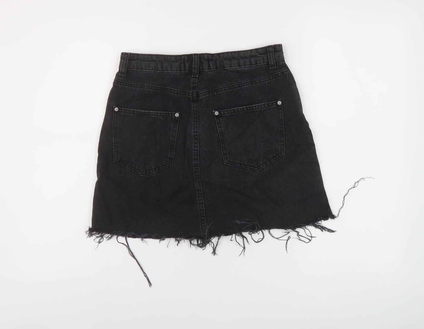 Miss Selfridge Womens Black Cotton Mini Skirt Size 10 Button