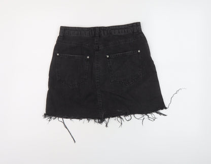 Miss Selfridge Womens Black Cotton Mini Skirt Size 10 Button