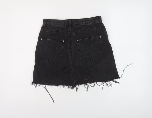Miss Selfridge Womens Black Cotton Mini Skirt Size 10 Button
