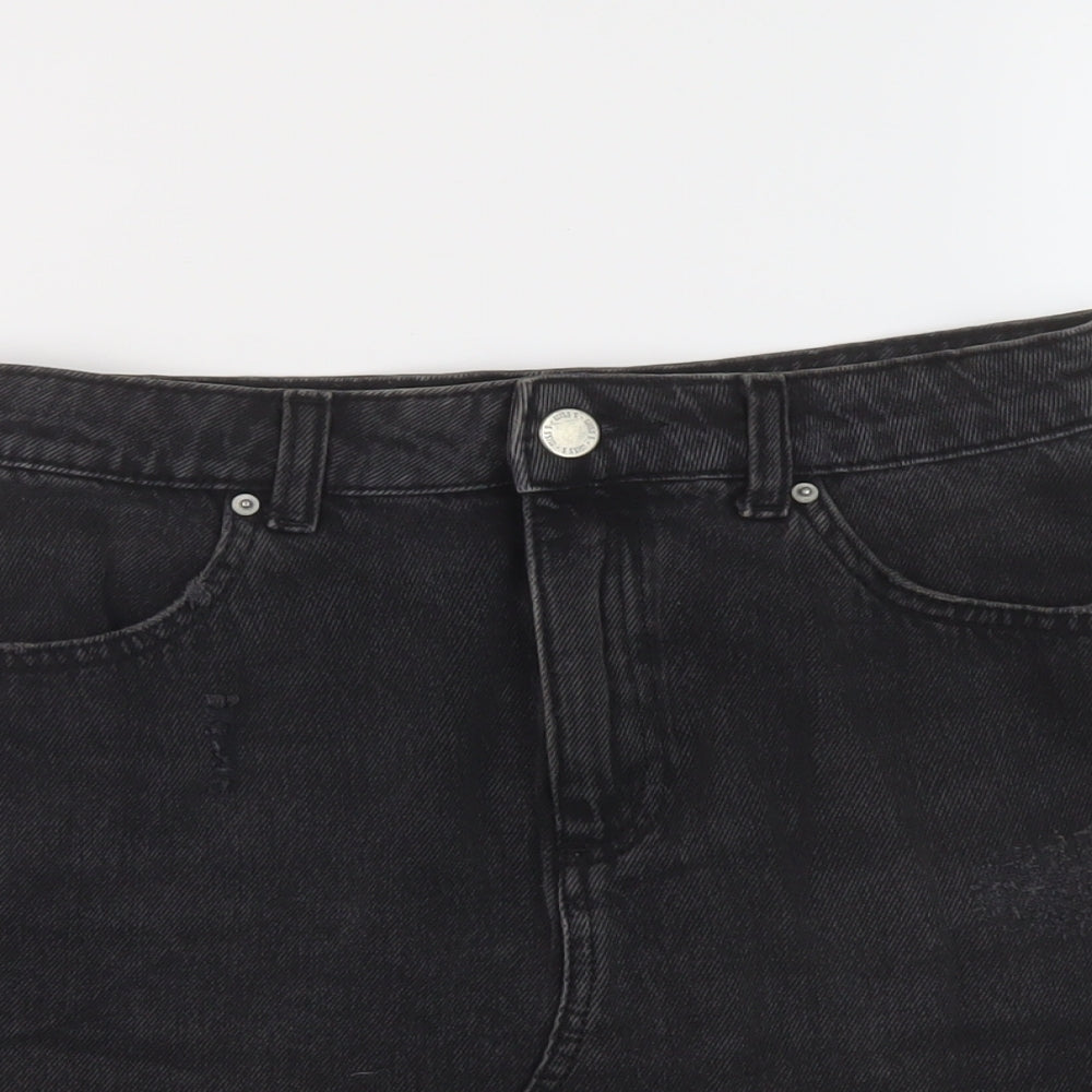 Miss Selfridge Womens Black Cotton Mini Skirt Size 10 Button