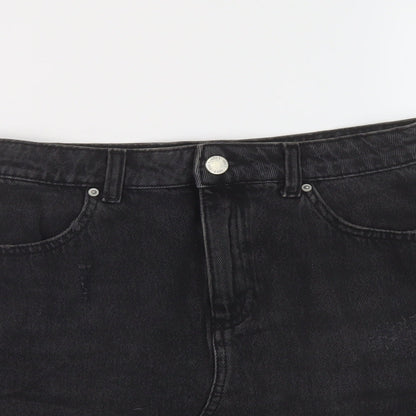 Miss Selfridge Womens Black Cotton Mini Skirt Size 10 Button