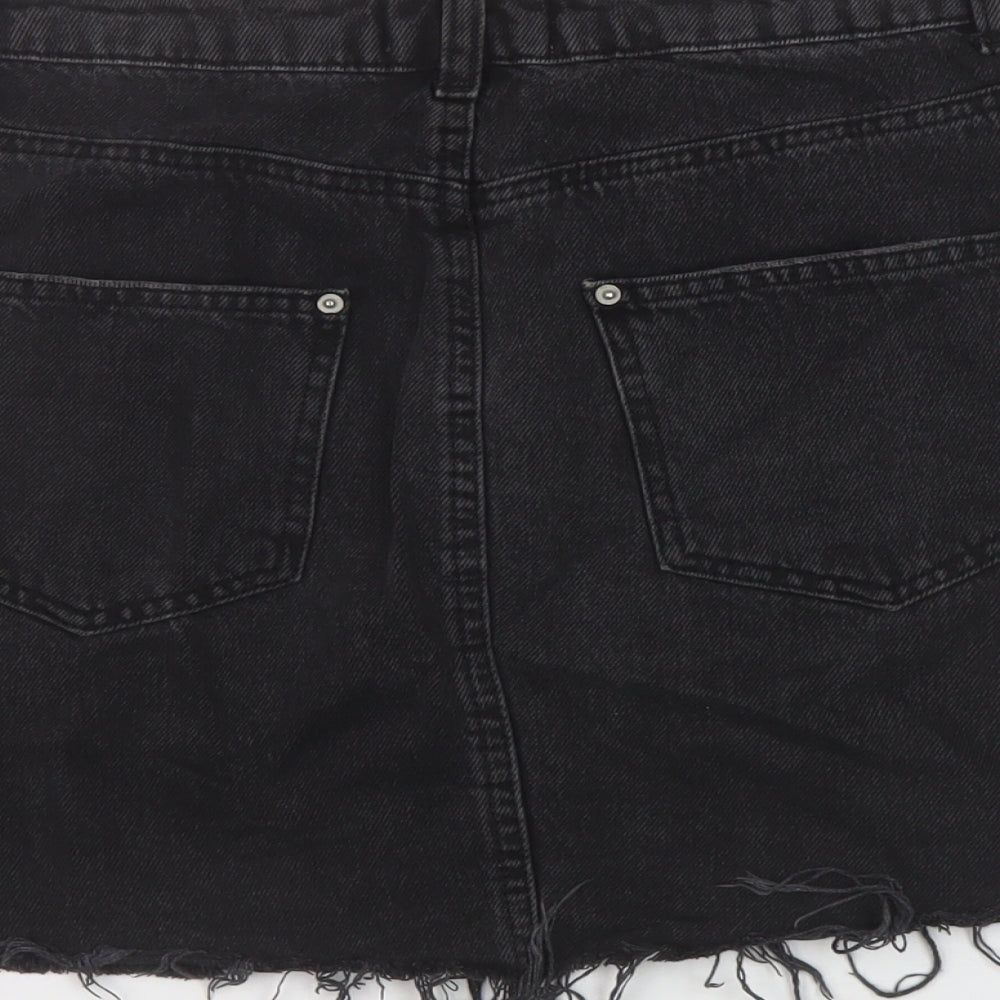 Miss Selfridge Womens Black Cotton Mini Skirt Size 10 Button