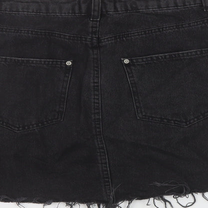 Miss Selfridge Womens Black Cotton Mini Skirt Size 10 Button