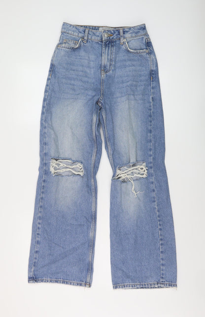 New Look Womens Blue Cotton Wide-Leg Jeans Size 6 L28 in Regular Button