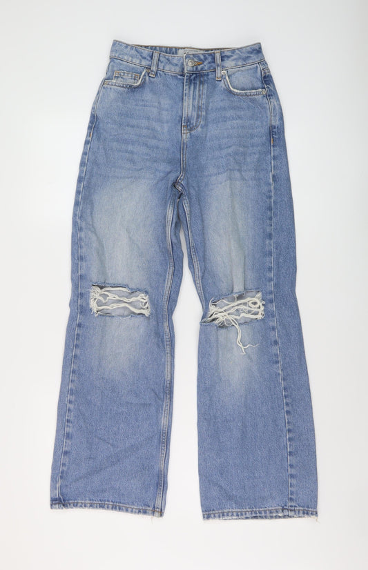 New Look Womens Blue Cotton Wide-Leg Jeans Size 6 L28 in Regular Button