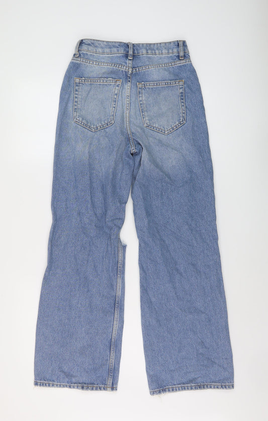 New Look Womens Blue Cotton Wide-Leg Jeans Size 6 L28 in Regular Button