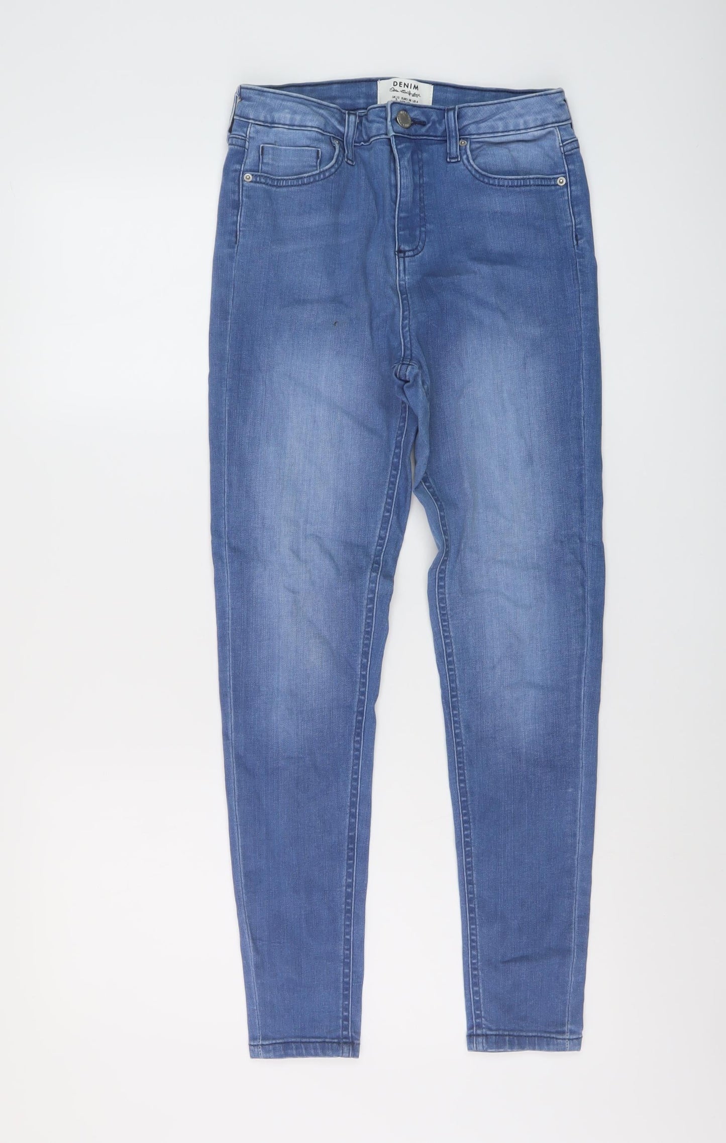 Miss Selfridge Womens Blue Cotton Skinny Jeans Size 10 L27 in Regular Button