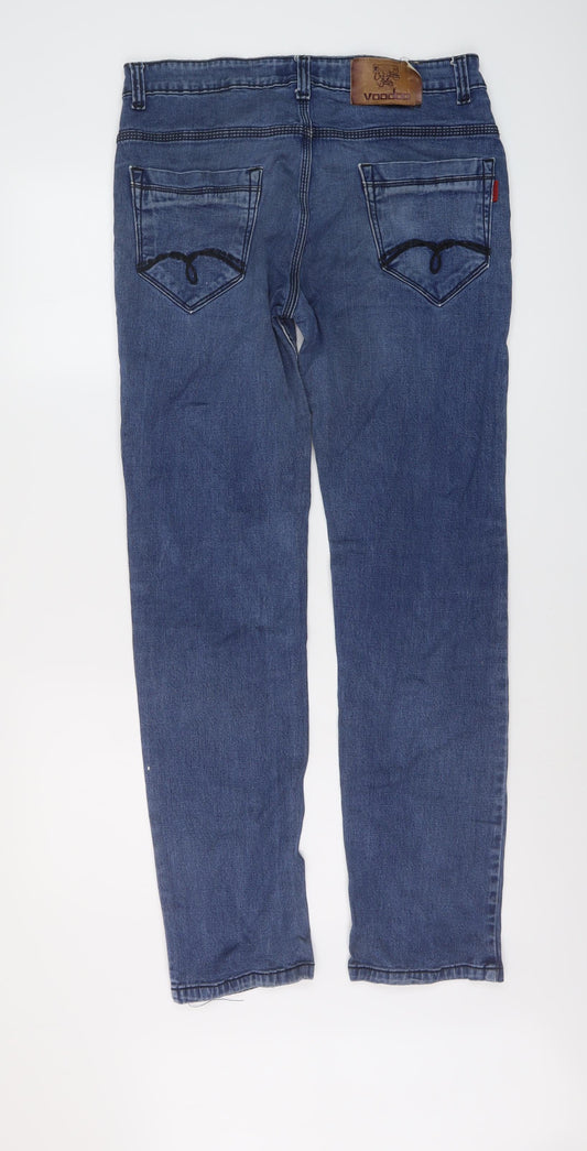 Voodoio Mens Blue Cotton Straight Jeans Size 32 in L31 in Regular Button
