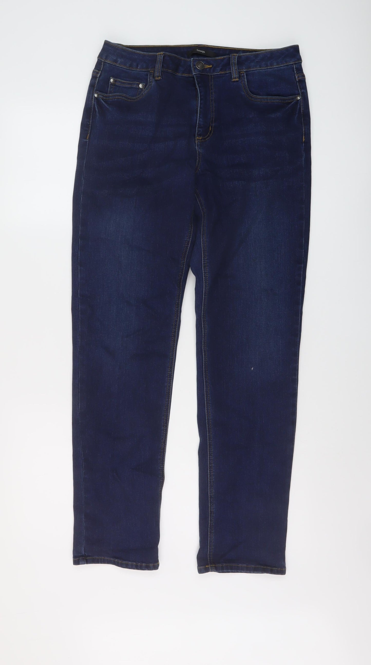 George Womens Blue Cotton Straight Jeans Size 10 L30 in Regular Button
