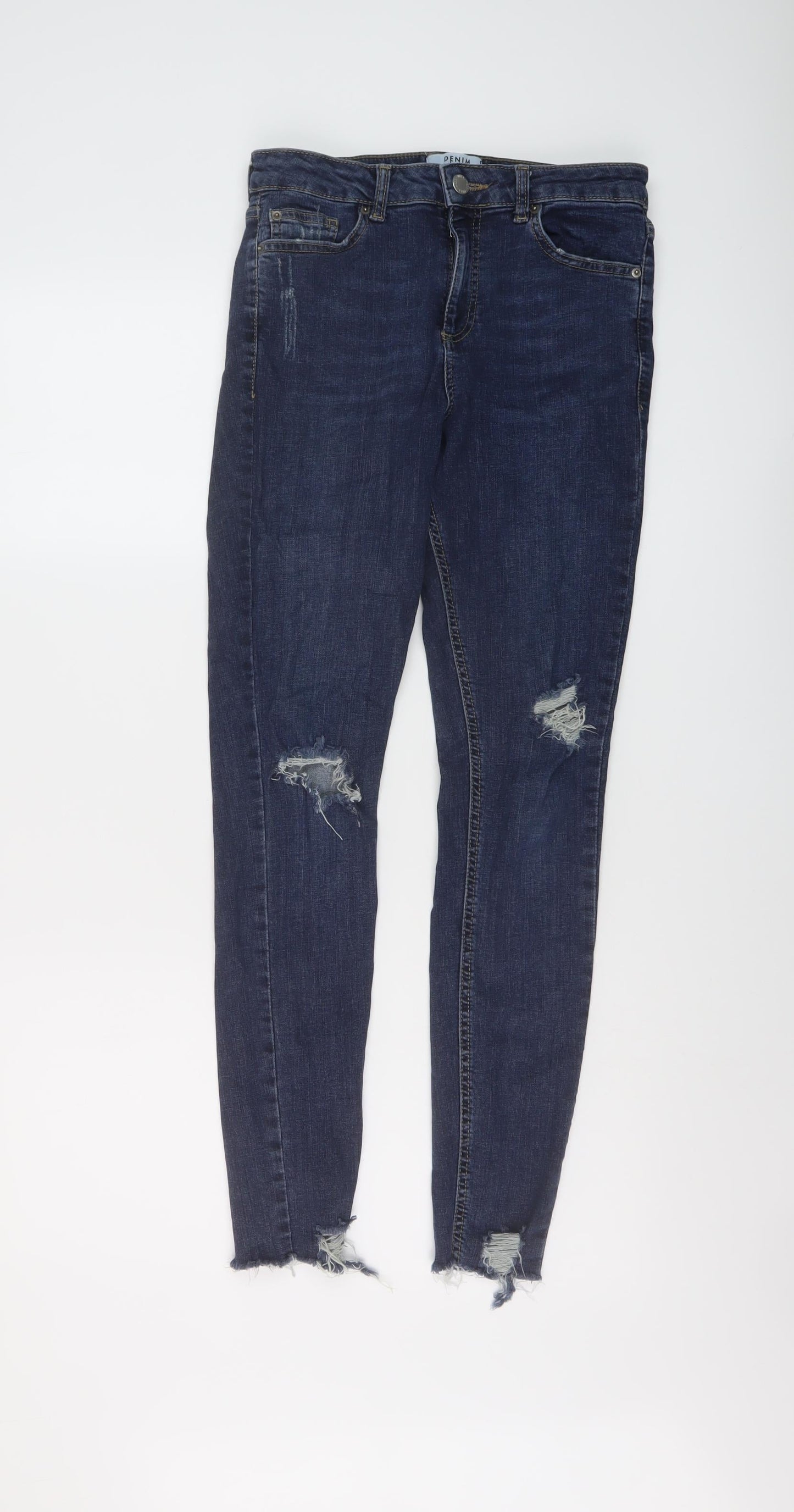 Miss Selfridge Womens Blue Cotton Skinny Jeans Size 10 L28 in Regular Button