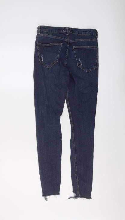 Miss Selfridge Womens Blue Cotton Skinny Jeans Size 10 L28 in Regular Button