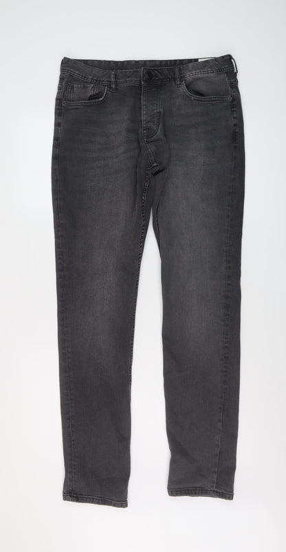 Denim & Co. Mens Grey Cotton Straight Jeans Size 34 in L34 in Slim Button