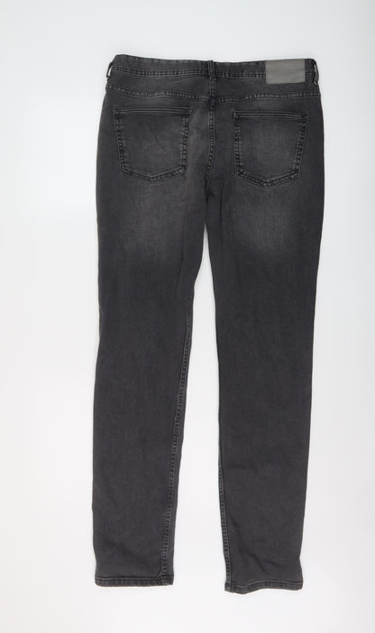 Denim & Co. Mens Grey Cotton Straight Jeans Size 34 in L34 in Slim Button