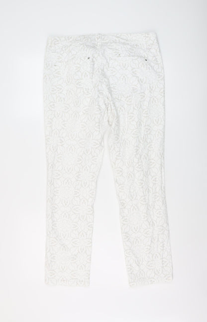 White House Black Market Womens White Geometric Cotton Straight Jeans Size 6 L26 in Regular Button