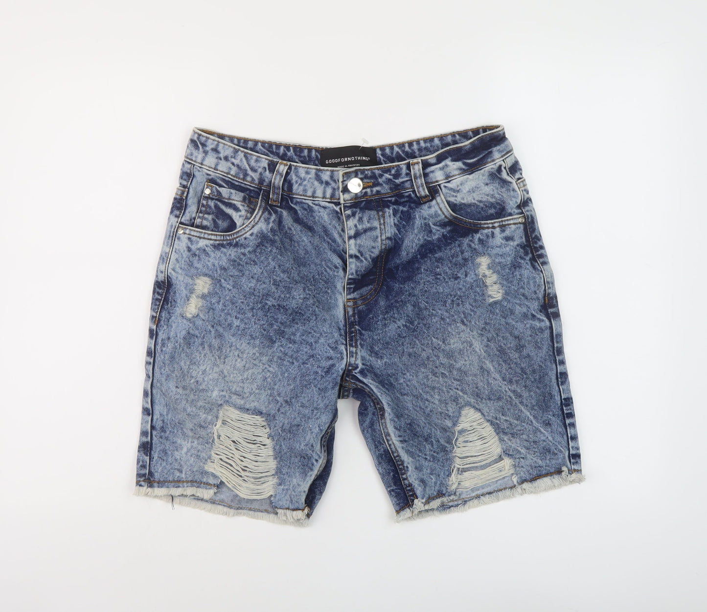 Good For Nothing Mens Blue Cotton Bermuda Shorts Size 30 in L10 in Regular Button