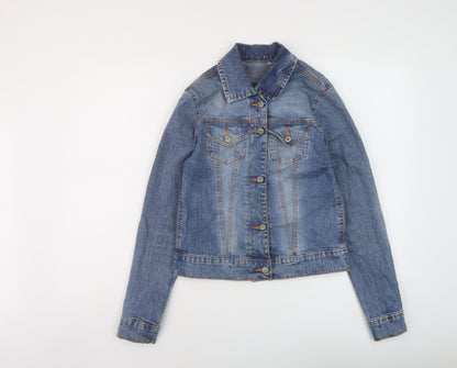 Denim & Co. Womens Blue Jacket Size 12 Button