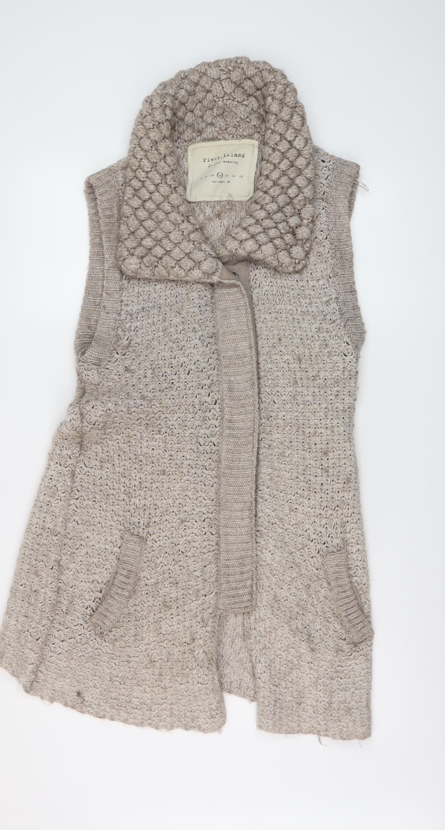 Womens UK Size 12 River Island Beige Cardigan Jumper