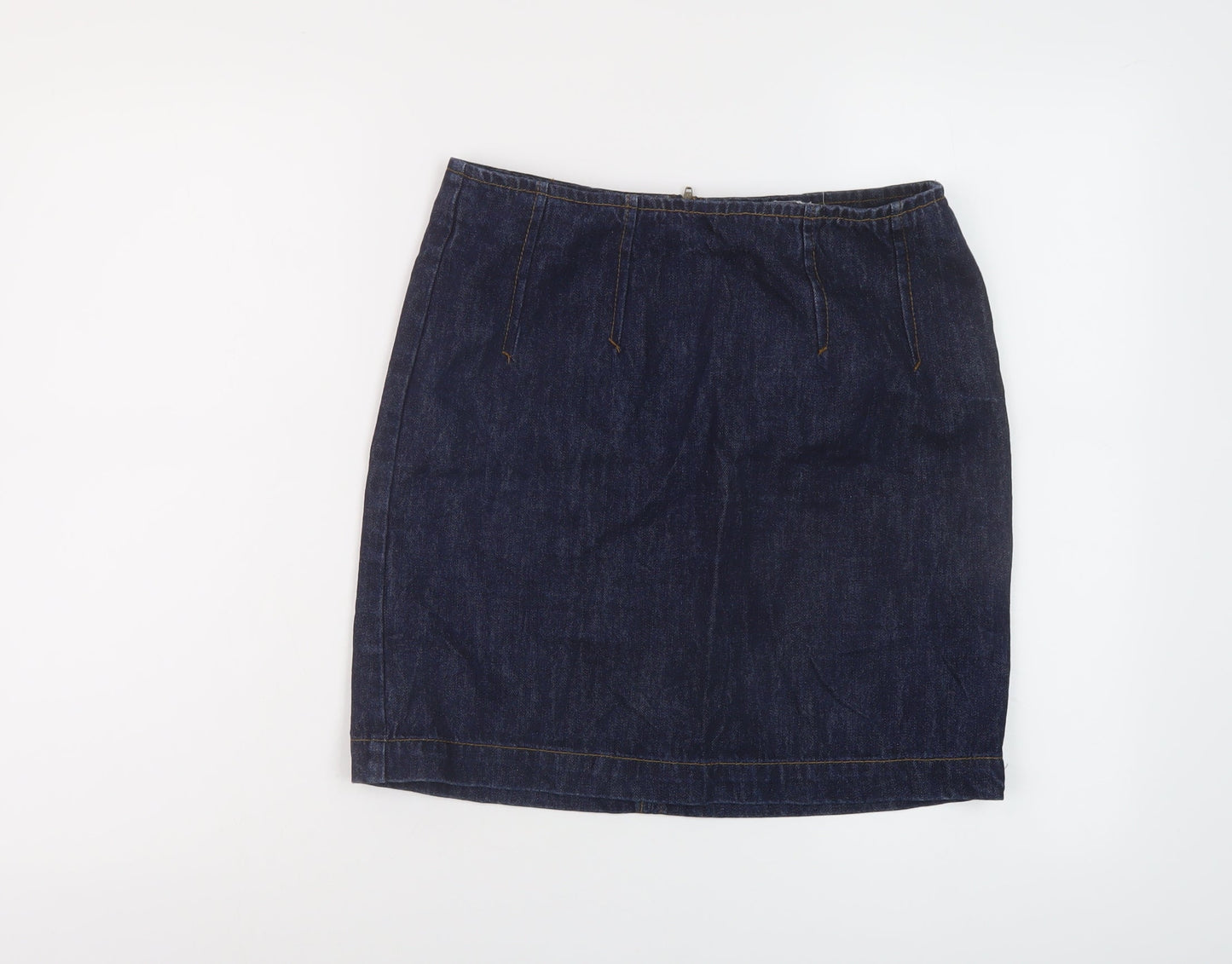 Warehouse Womens Blue Cotton Mini Skirt Size 10 Zip