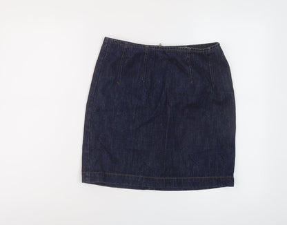 Warehouse Womens Blue Cotton Mini Skirt Size 10 Zip