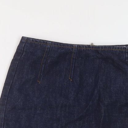 Warehouse Womens Blue Cotton Mini Skirt Size 10 Zip