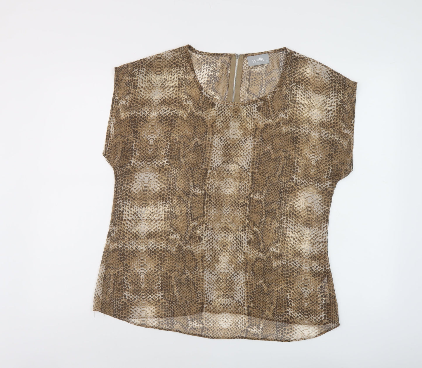 Wallis Womens Brown Animal Print Polyester Basic T-Shirt Size M Round Neck