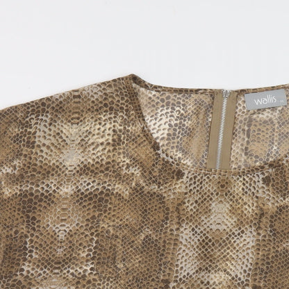 Wallis Womens Brown Animal Print Polyester Basic T-Shirt Size M Round Neck