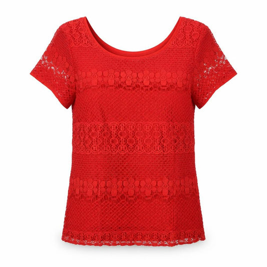 Womens UK Size 14 Kaliko Red Basic T-Shirt