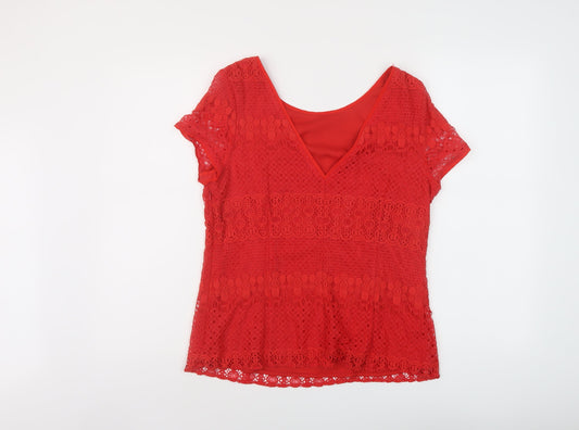 Womens UK Size 14 Kaliko Red Basic T-Shirt
