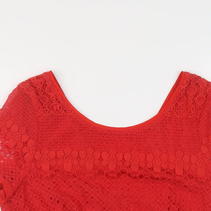 Womens UK Size 14 Kaliko Red Basic T-Shirt