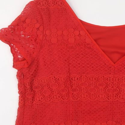 Womens UK Size 14 Kaliko Red Basic T-Shirt