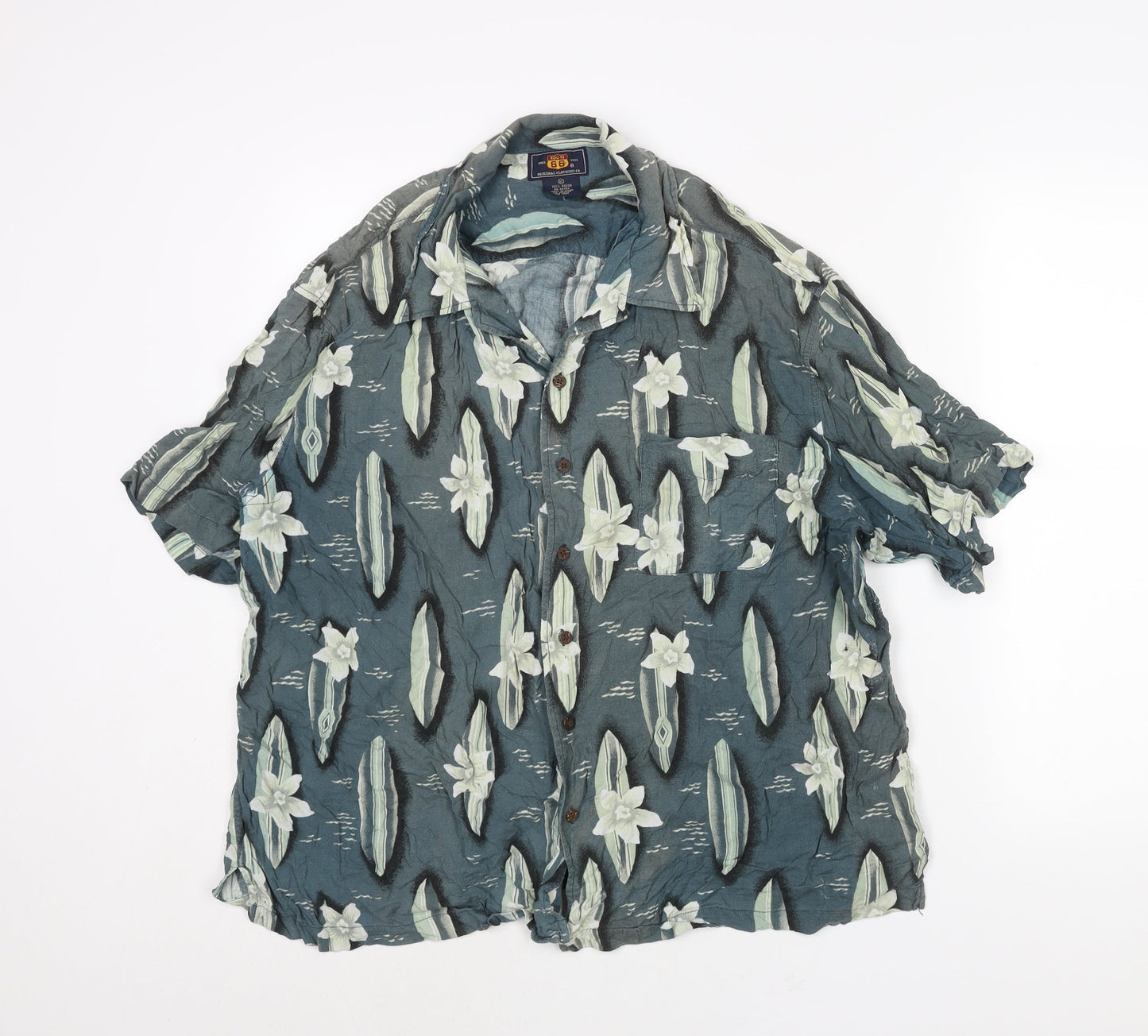 Route 66 Mens Blue Geometric Viscose Button-Up Size XL Collared Button - Vintage Surf Board Print