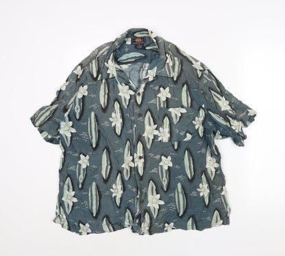 Route 66 Mens Blue Geometric Viscose Button-Up Size XL Collared Button - Vintage Surf Board Print