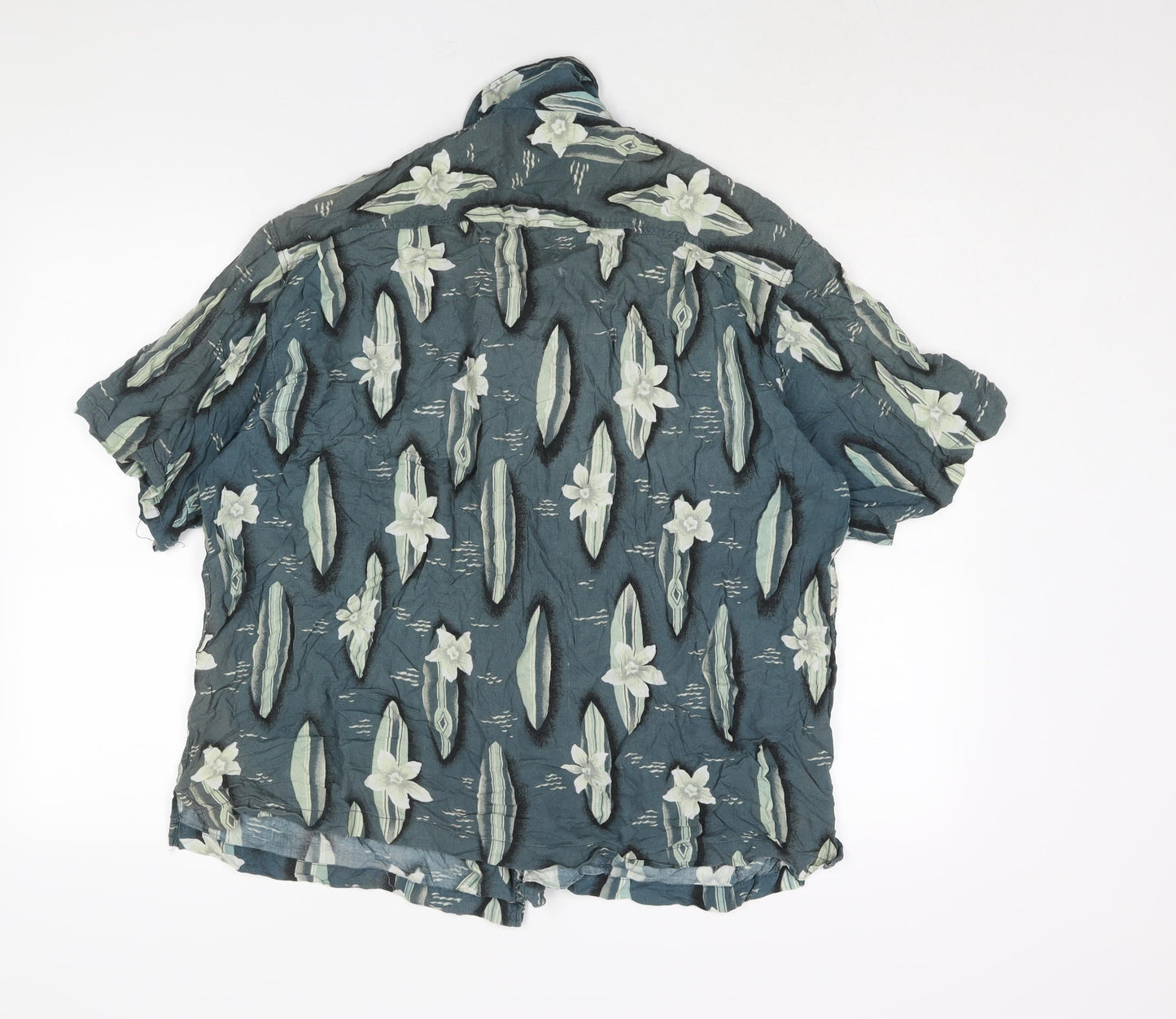 Route 66 Mens Blue Geometric Viscose Button-Up Size XL Collared Button - Vintage Surf Board Print