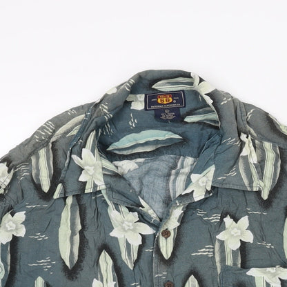 Route 66 Mens Blue Geometric Viscose Button-Up Size XL Collared Button - Vintage Surf Board Print